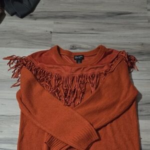 Wrangler Orange Crew Neck Sweater with Fringe Detail
